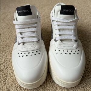 Jimmy Choo Platform White Platform Sneakers with Glitter